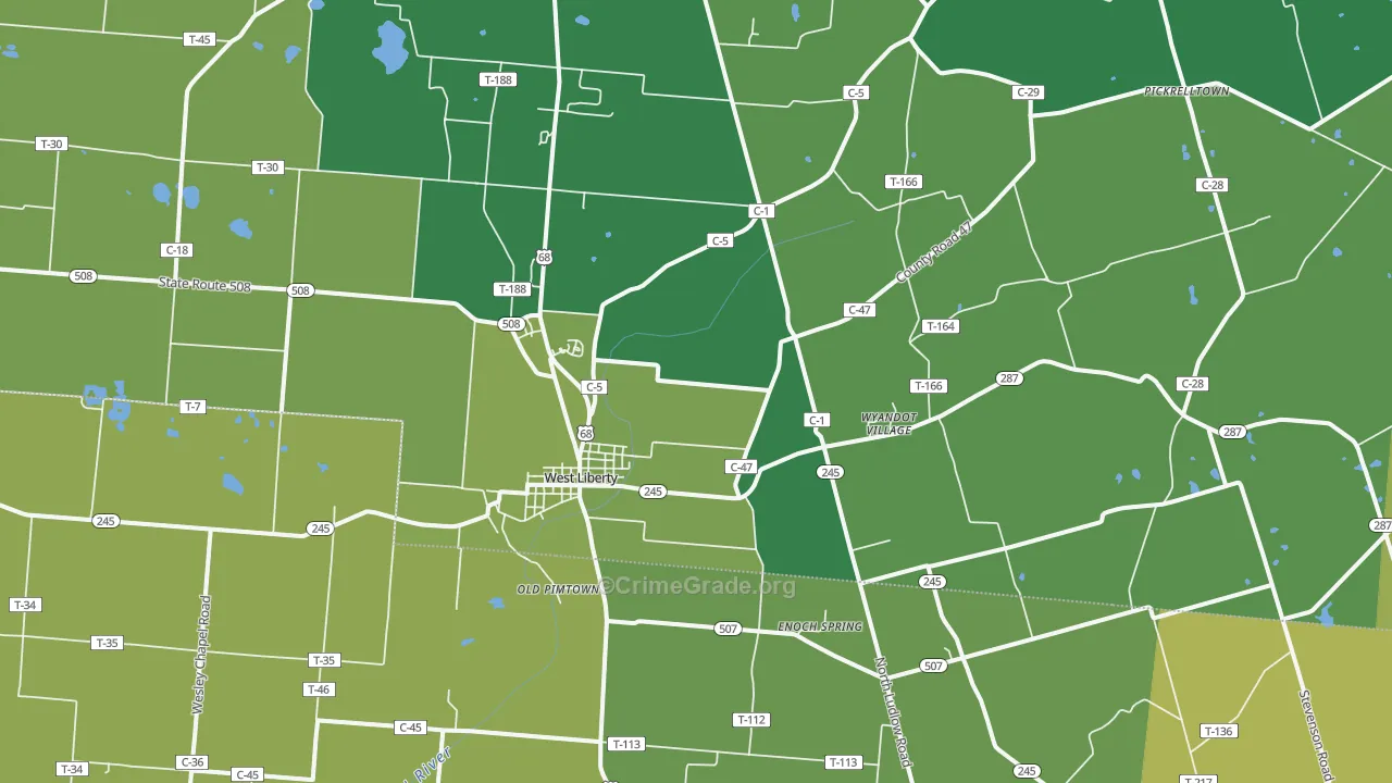 West Liberty, OH Map of Vehicle Theft Rates