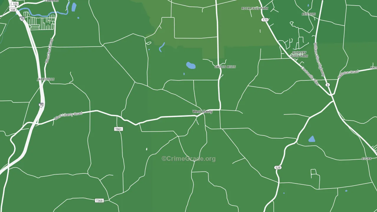West Liberty, PA Map of Vehicle Theft Rates