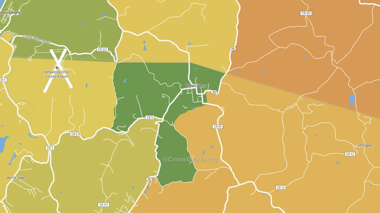 West Liberty, WV Map of Vehicle Theft Rates