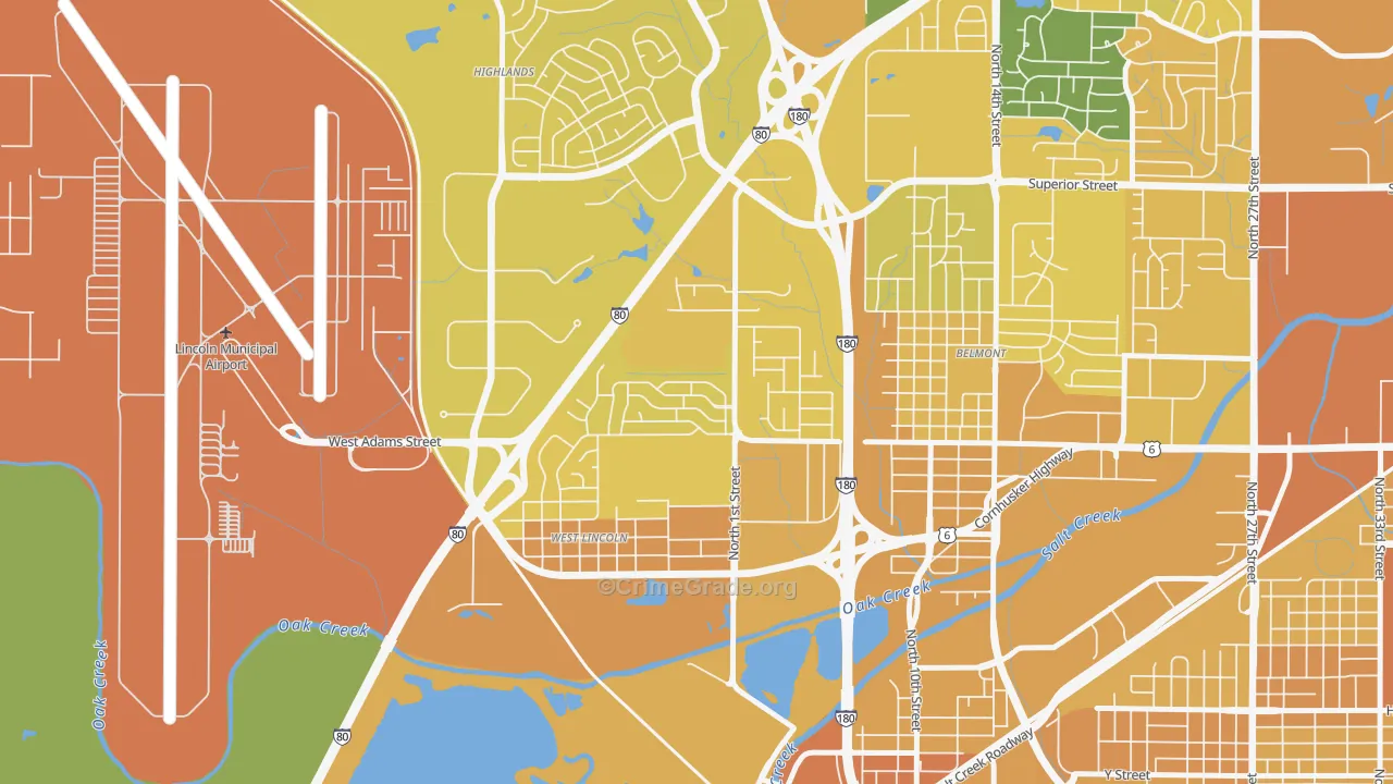 West Lincoln, Lincoln, NE Map of Vehicle Theft Rates