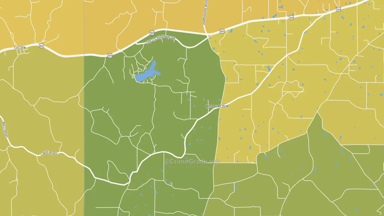 West Lincoln, MS Map of Vehicle Theft Rates