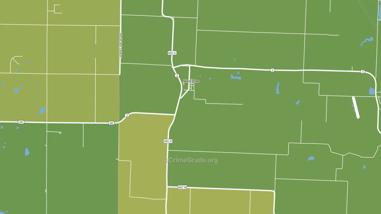 West Line, MO Map of Vehicle Theft Rates