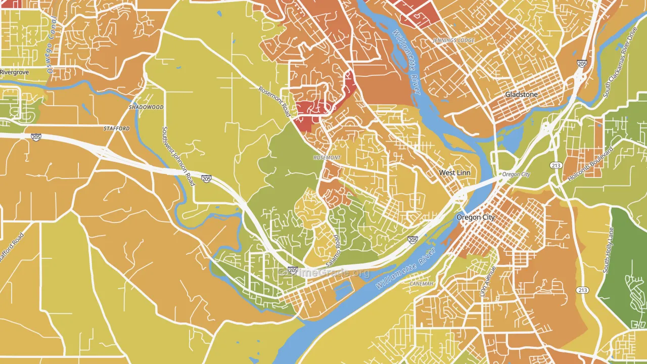 West Linn, OR Map of Vehicle Theft Rates