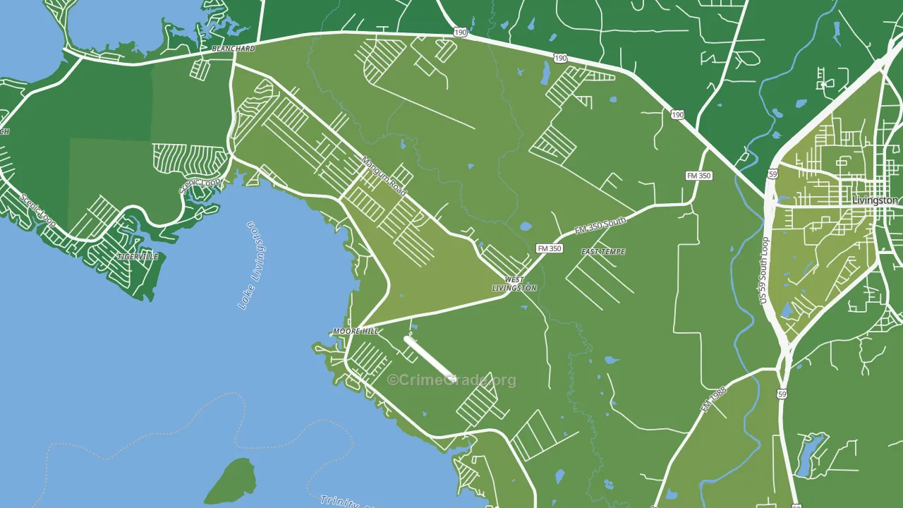 West Livingston, TX Map of Vehicle Theft Rates