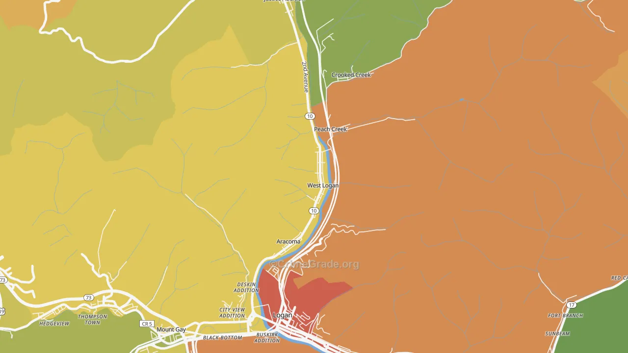 West Logan, WV Map of Vehicle Theft Rates