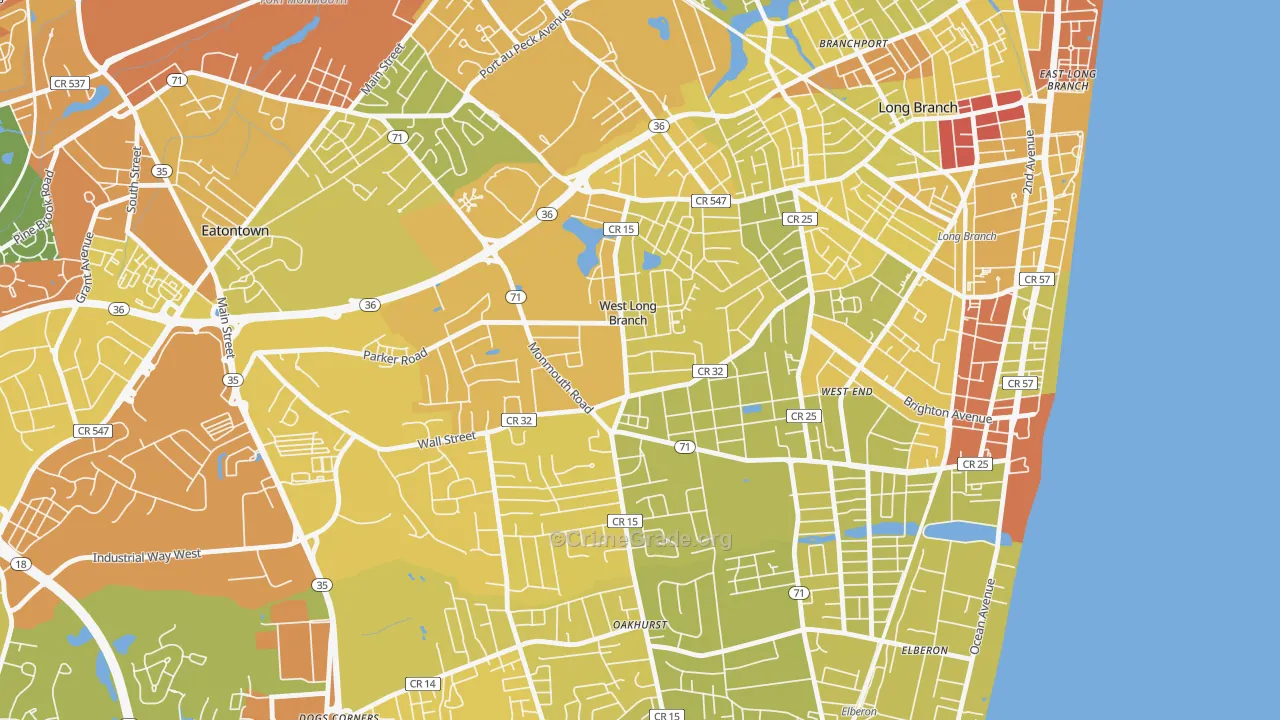West Long Branch, NJ Map of Vehicle Theft Rates