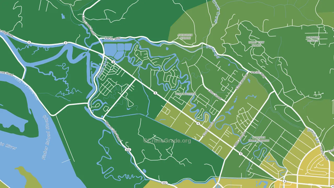 West Longview, Longview, WA Map of Vehicle Theft Rates