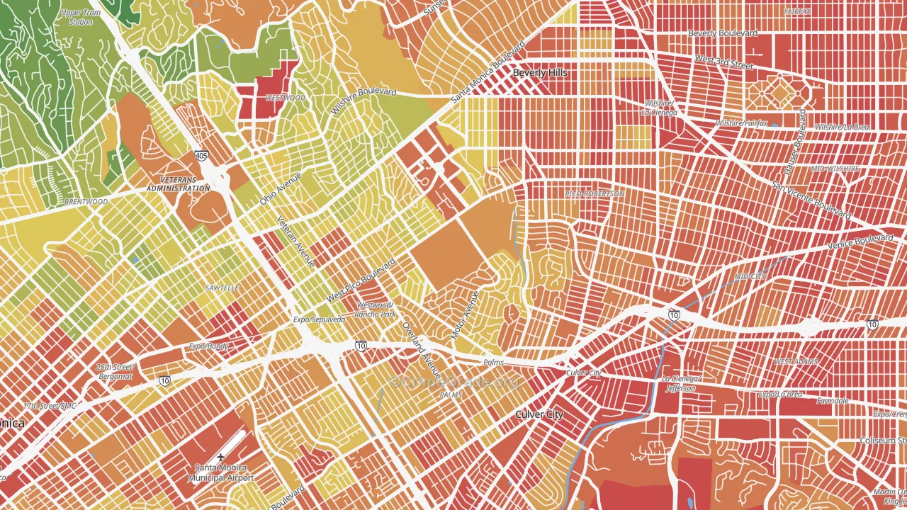 West Los Angeles, Los Angeles, CA Map of Vehicle Theft Rates