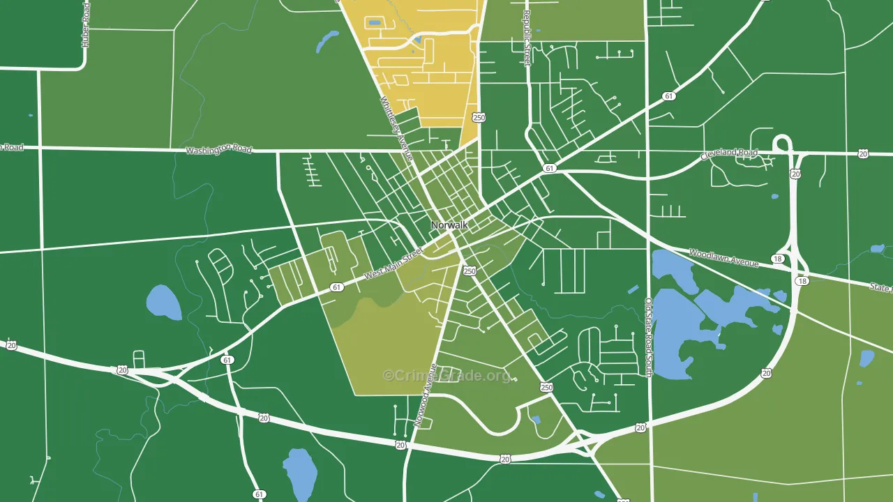 West Main Street Historic District, Norwalk, OH Map of Vehicle Theft Rates
