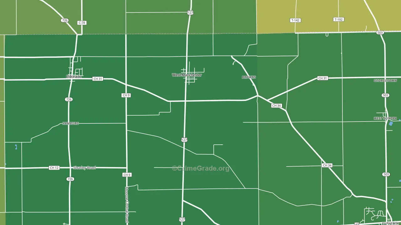 West Manchester, OH Map of Vehicle Theft Rates
