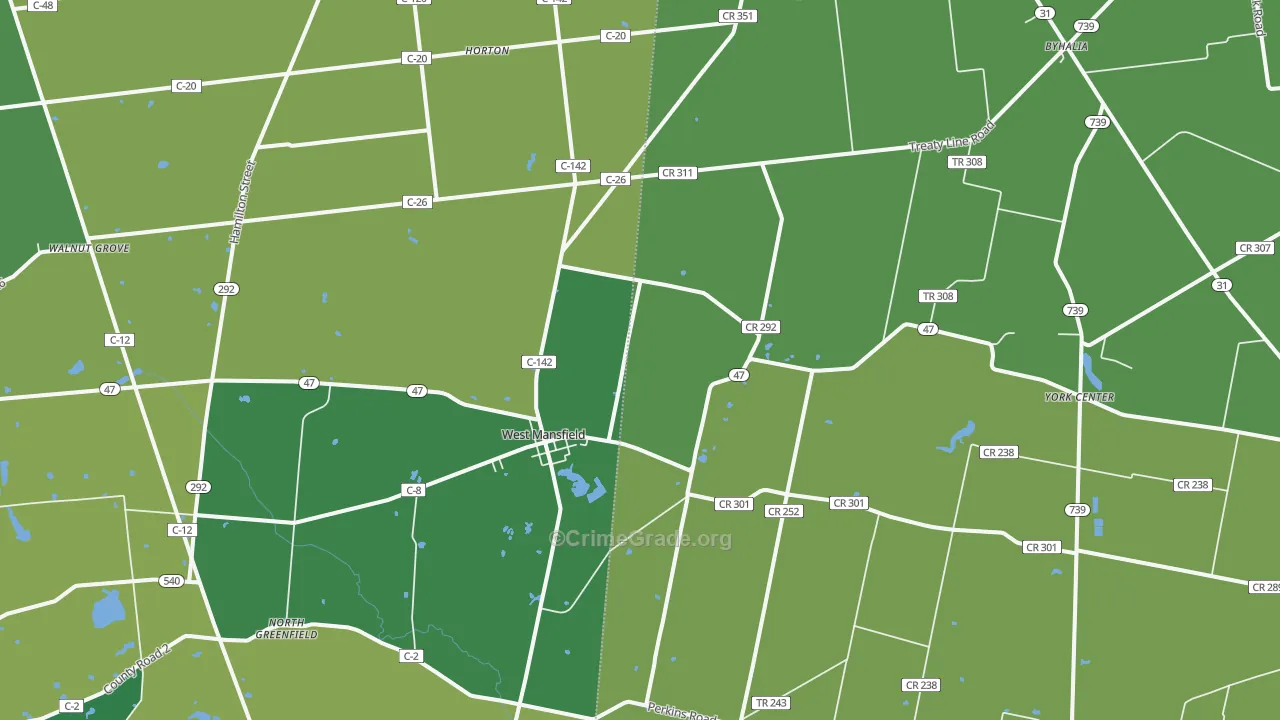 West Mansfield, OH Map of Vehicle Theft Rates
