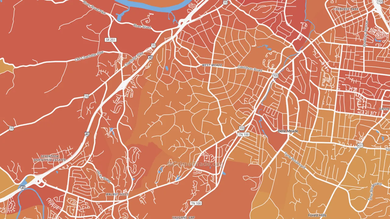 West Meade, Nashville, TN Map of Vehicle Theft Rates