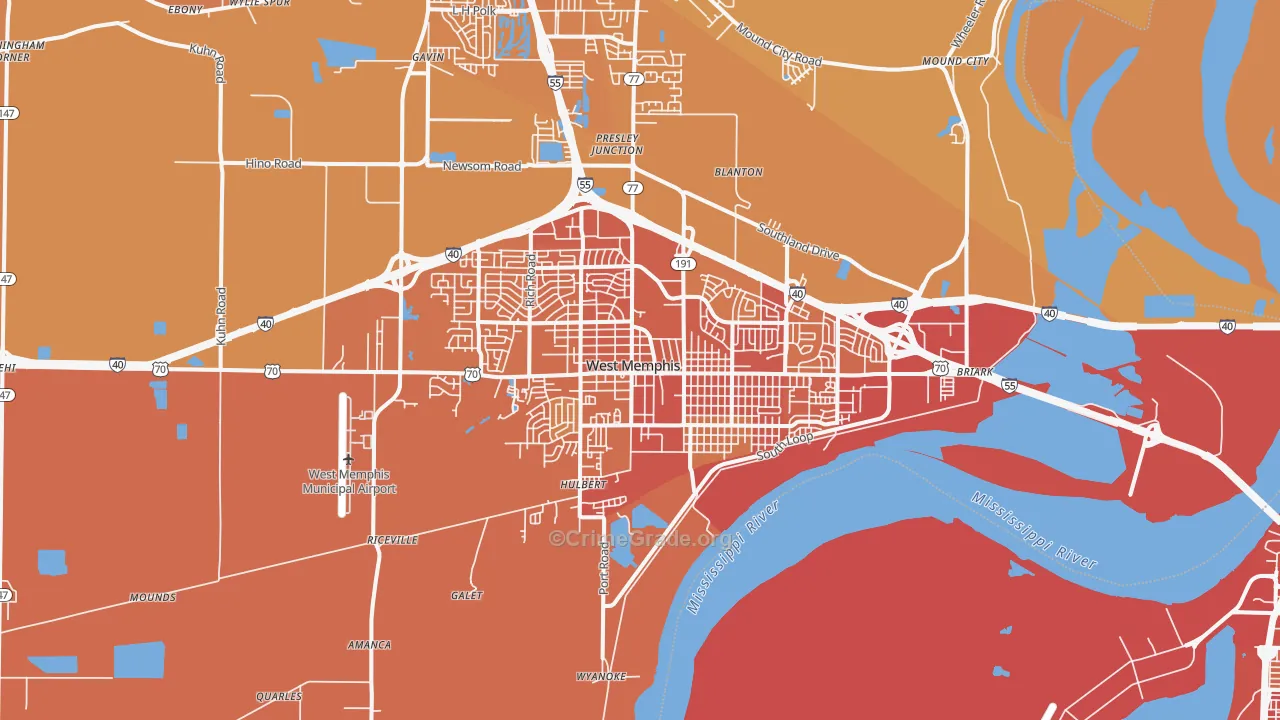 West Memphis, AR Map of Vehicle Theft Rates