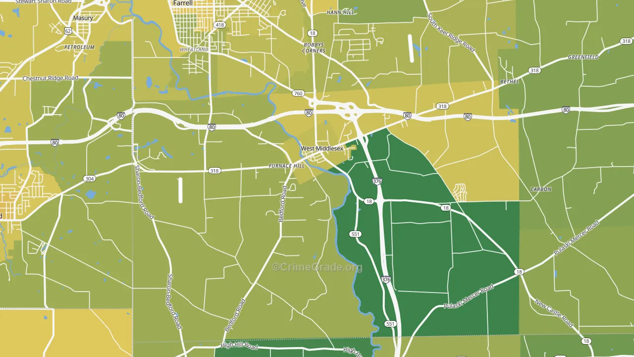 West Middlesex, PA Map of Vehicle Theft Rates