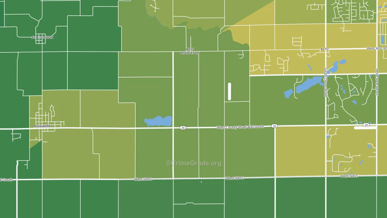 West Middleton, IN Map of Vehicle Theft Rates