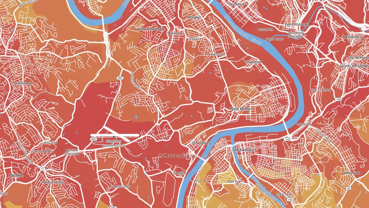 West Mifflin, PA Map of Vehicle Theft Rates