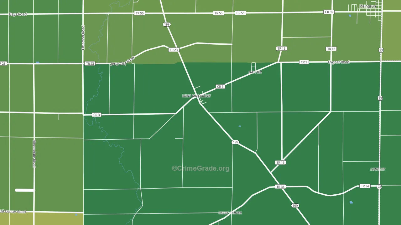 West Millgrove, OH Map of Vehicle Theft Rates