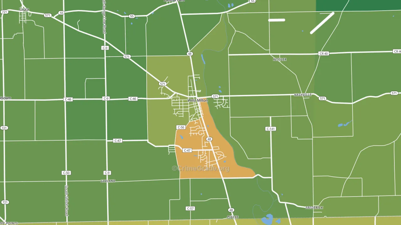 West Milton, OH Map of Vehicle Theft Rates