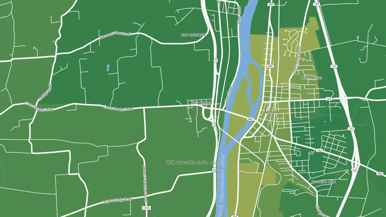 West Milton, PA Map of Vehicle Theft Rates
