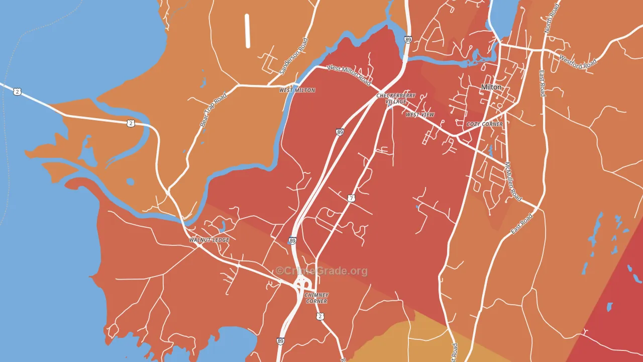 West Milton, VT Map of Vehicle Theft Rates