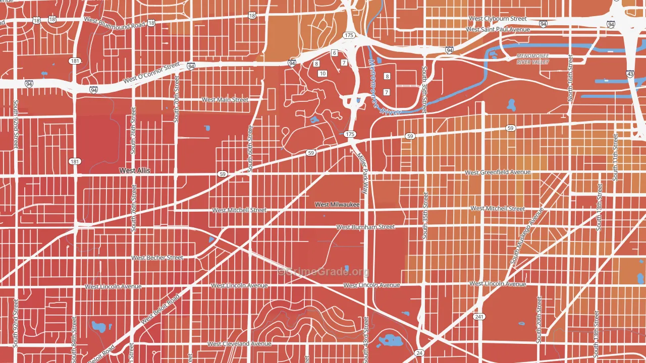 West Milwaukee, WI Map of Vehicle Theft Rates