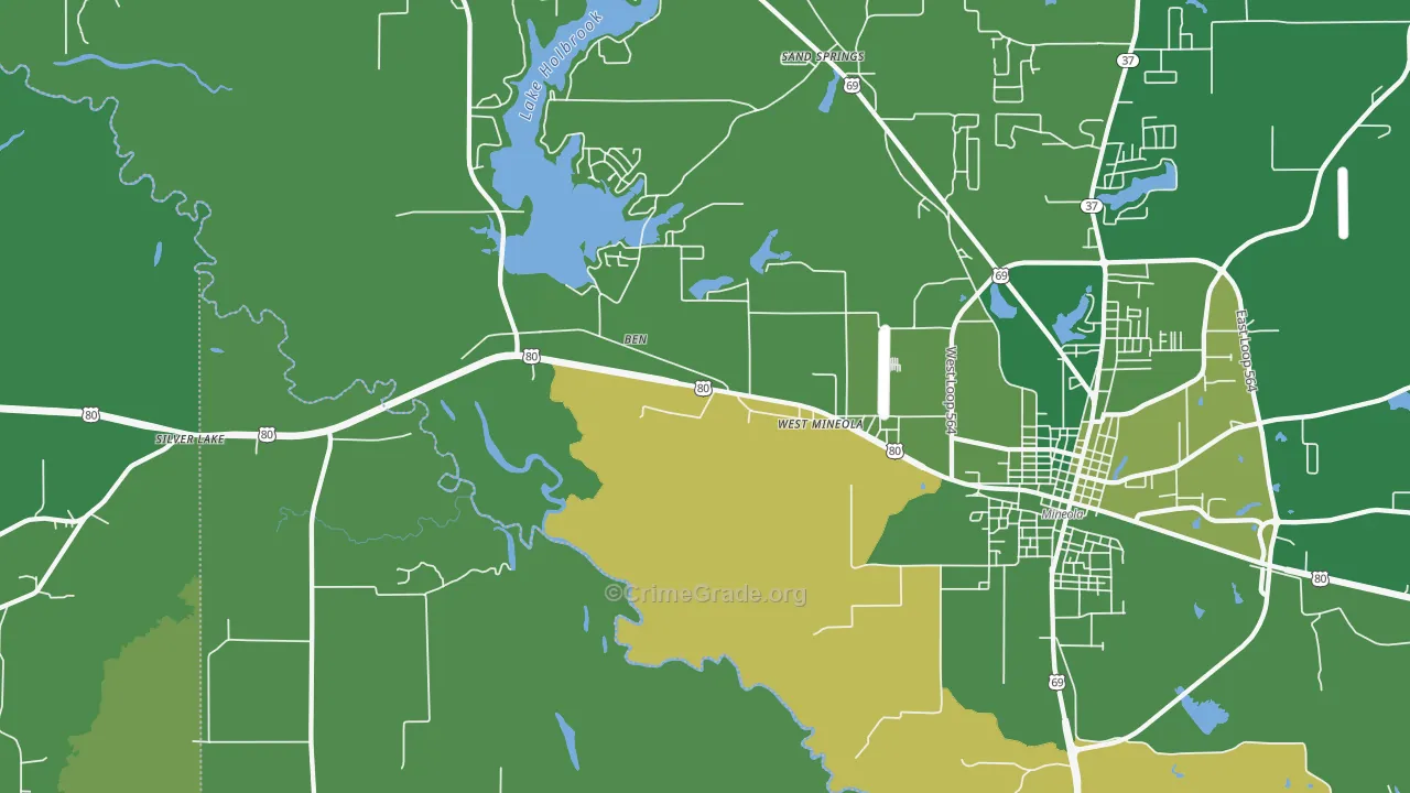 West Mineola, TX Map of Vehicle Theft Rates
