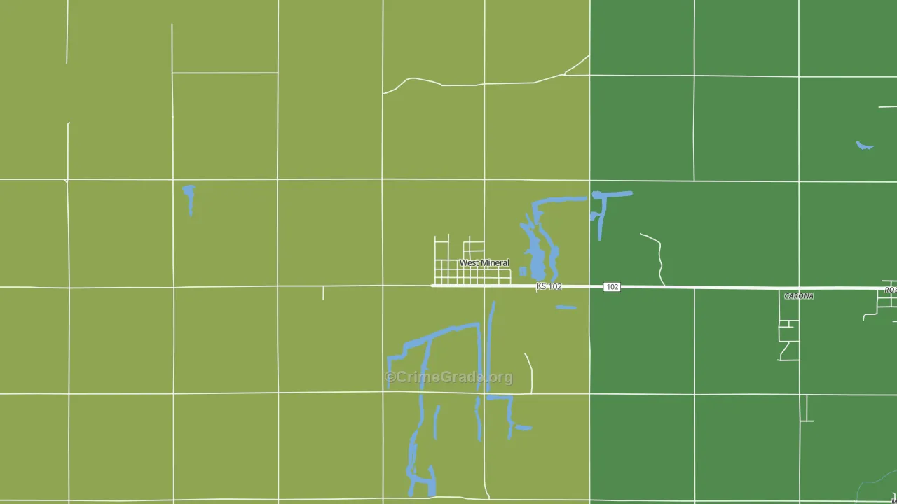 West Mineral, KS Map of Vehicle Theft Rates