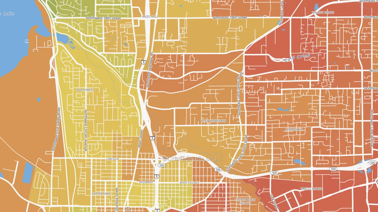 West Minnehaha, Vancouver, WA Map of Vehicle Theft Rates