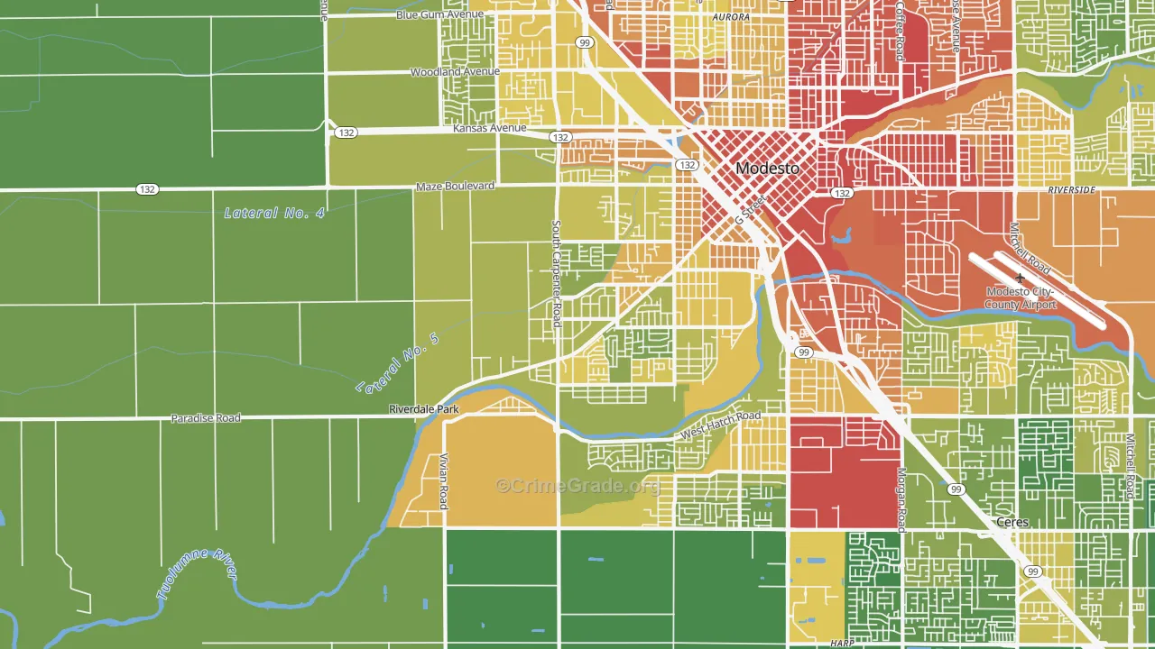 West Modesto, Modesto, CA Map of Vehicle Theft Rates