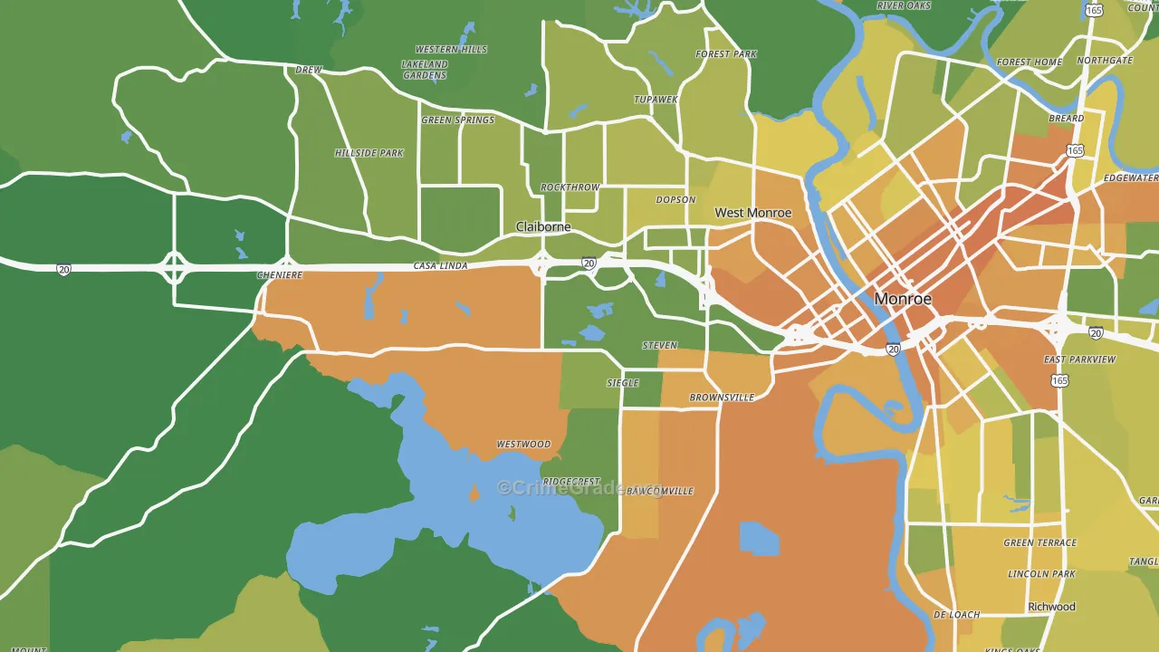 West Monroe, LA Map of Vehicle Theft Rates