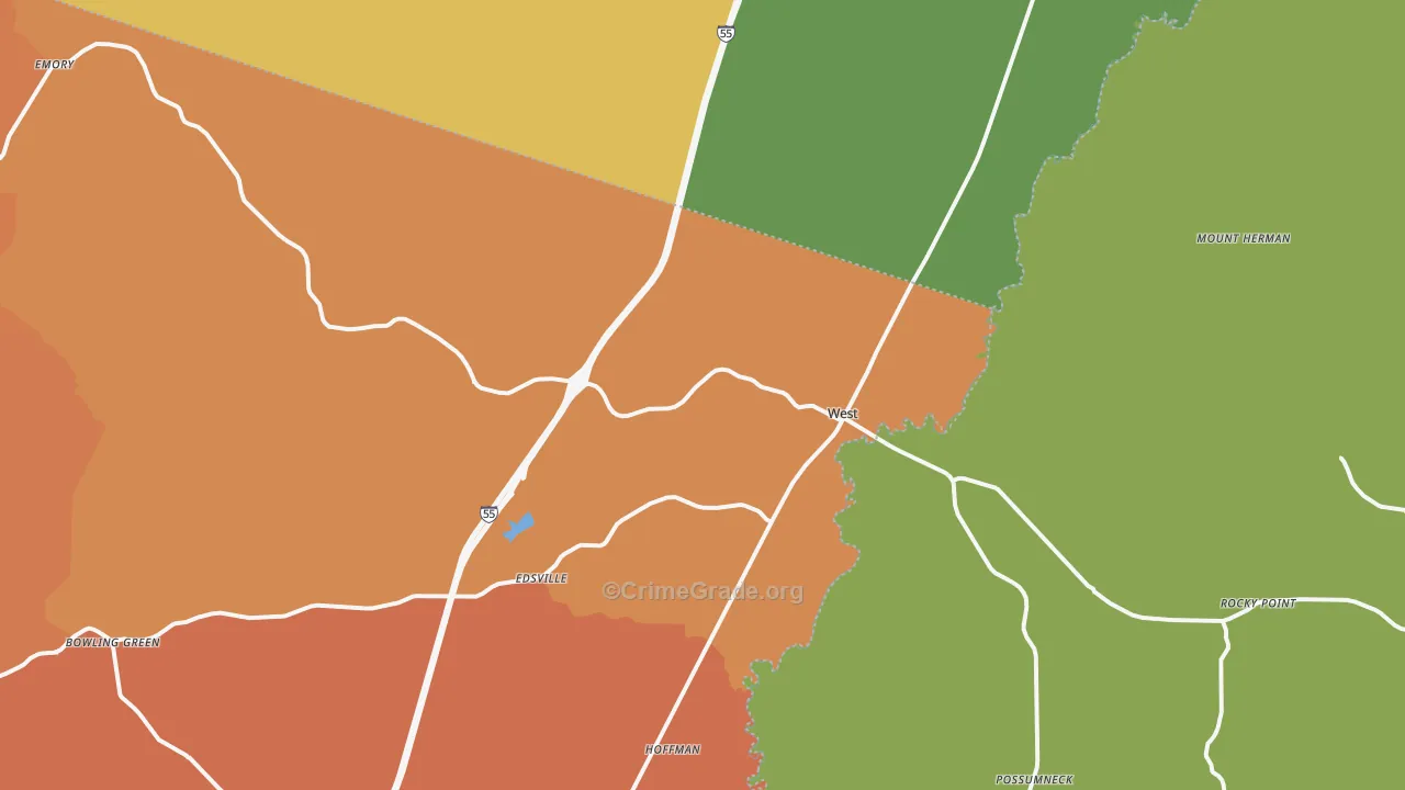 West, MS Map of Vehicle Theft Rates