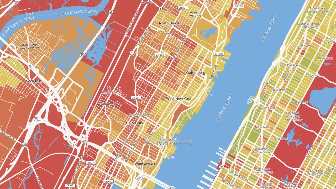 West New York, NJ Map of Vehicle Theft Rates