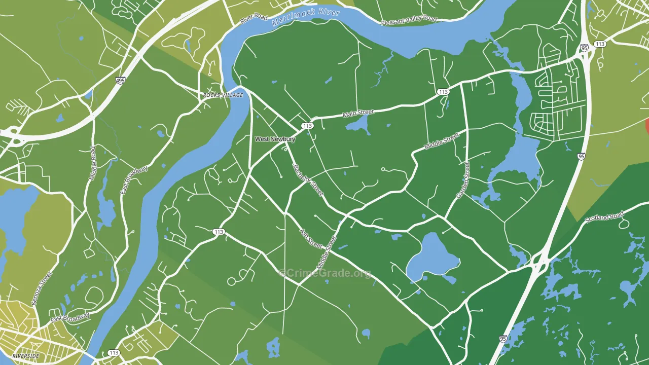 West Newbury, MA Map of Vehicle Theft Rates