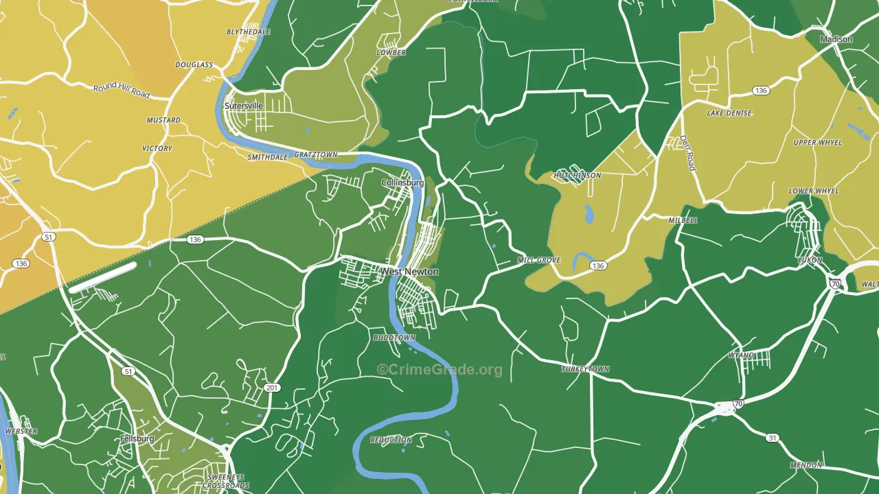 West Newton, PA Map of Vehicle Theft Rates