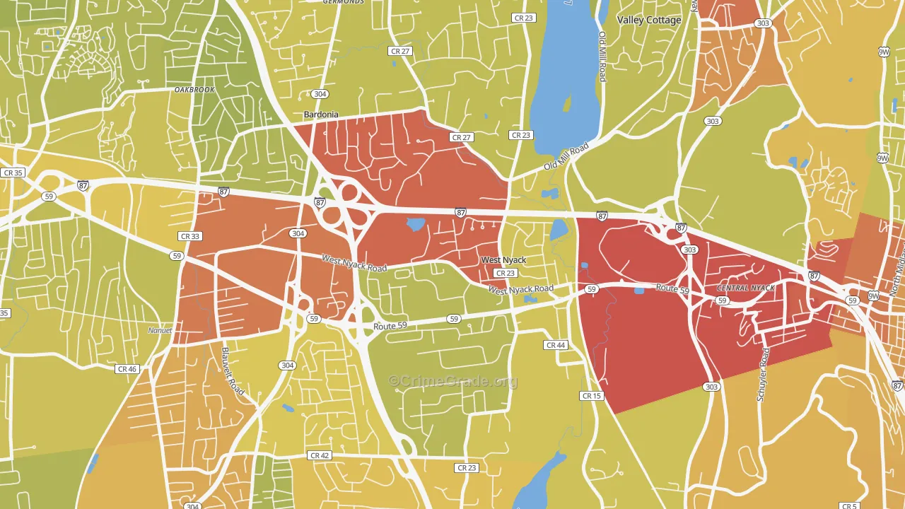 West Nyack, NY Map of Vehicle Theft Rates