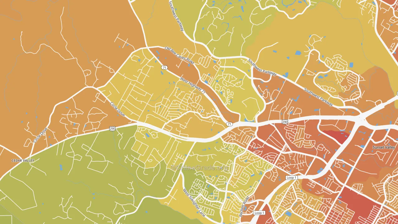 West Oak Hill, Austin, TX Map of Vehicle Theft Rates