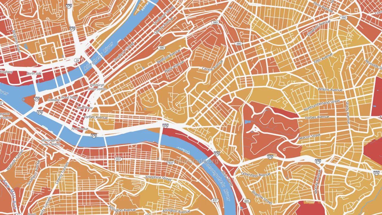 West Oakland, Pittsburgh, PA Map of Vehicle Theft Rates