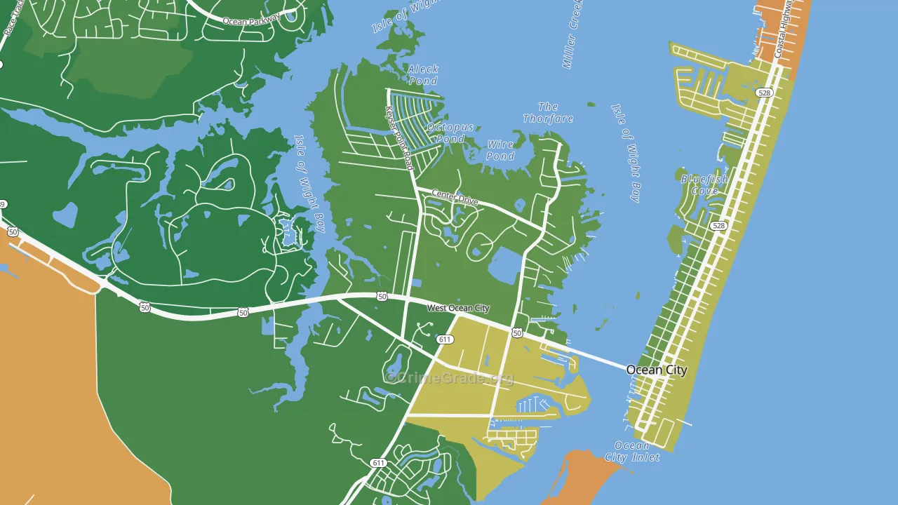 West Ocean City, MD Map of Vehicle Theft Rates