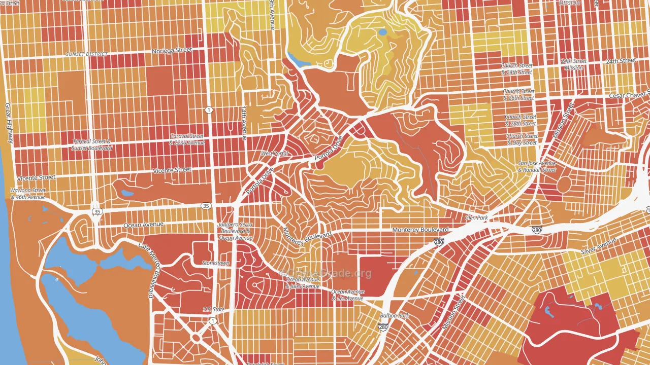 West of Twin Peaks, San Francisco, CA Map of Vehicle Theft Rates
