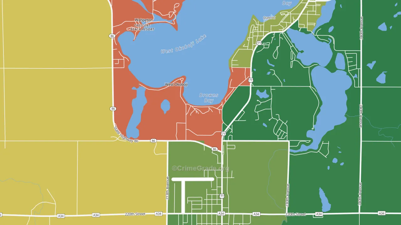 West Okoboji, IA Map of Vehicle Theft Rates