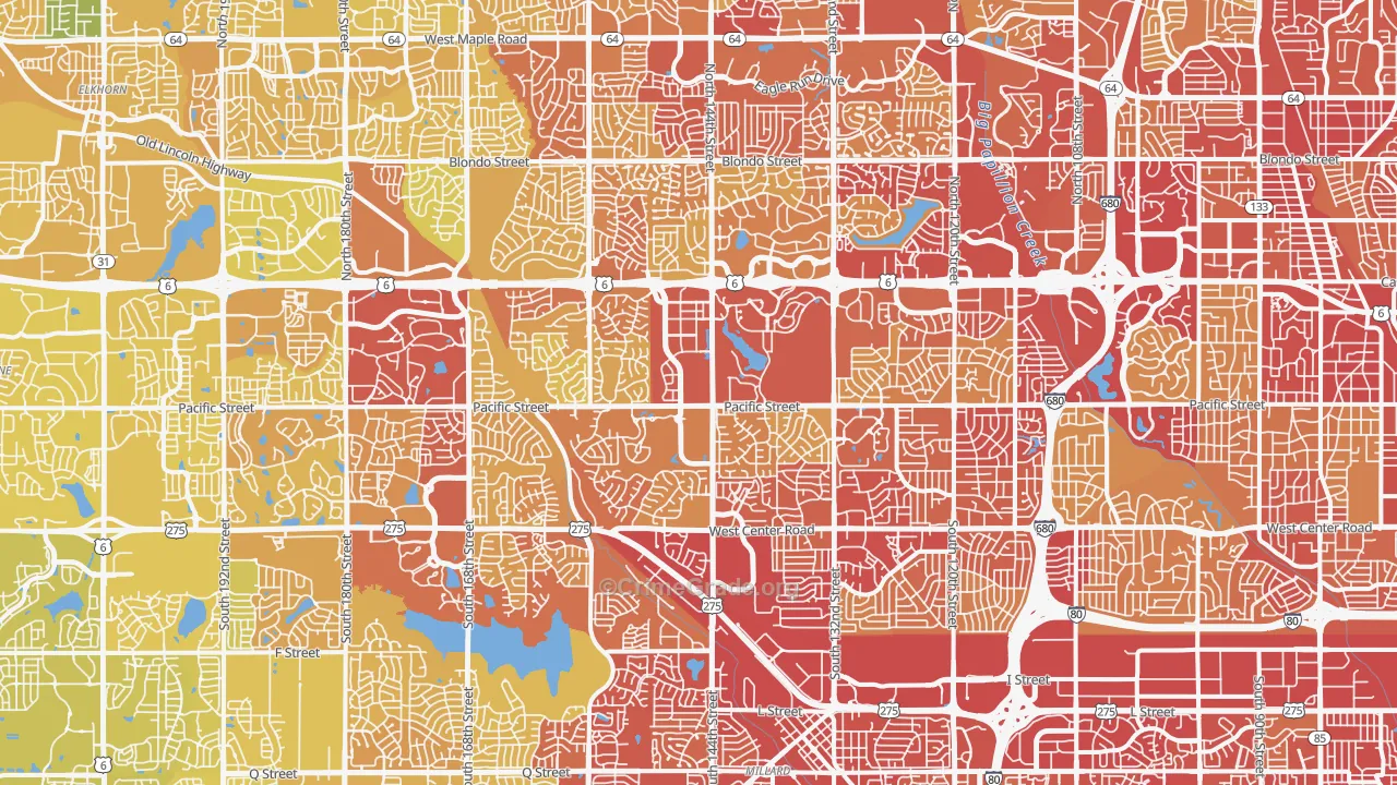 West Omaha, Omaha, NE Map of Vehicle Theft Rates
