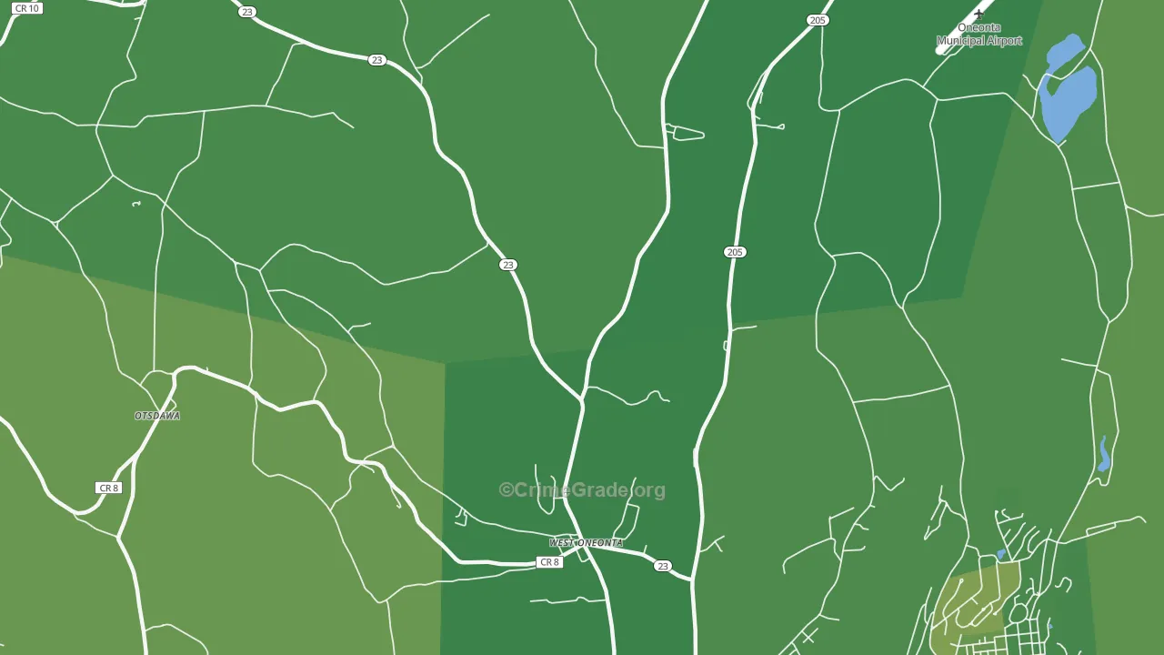 West Oneonta, NY Map of Vehicle Theft Rates