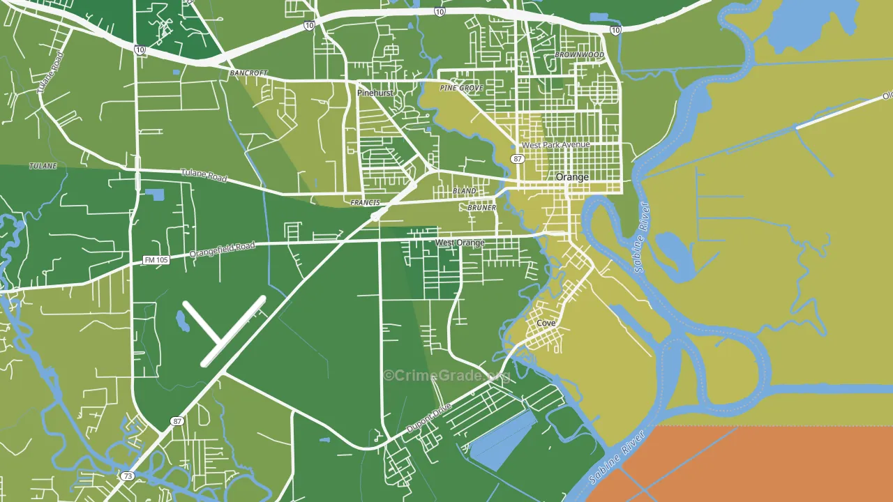 West Orange, TX Map of Vehicle Theft Rates