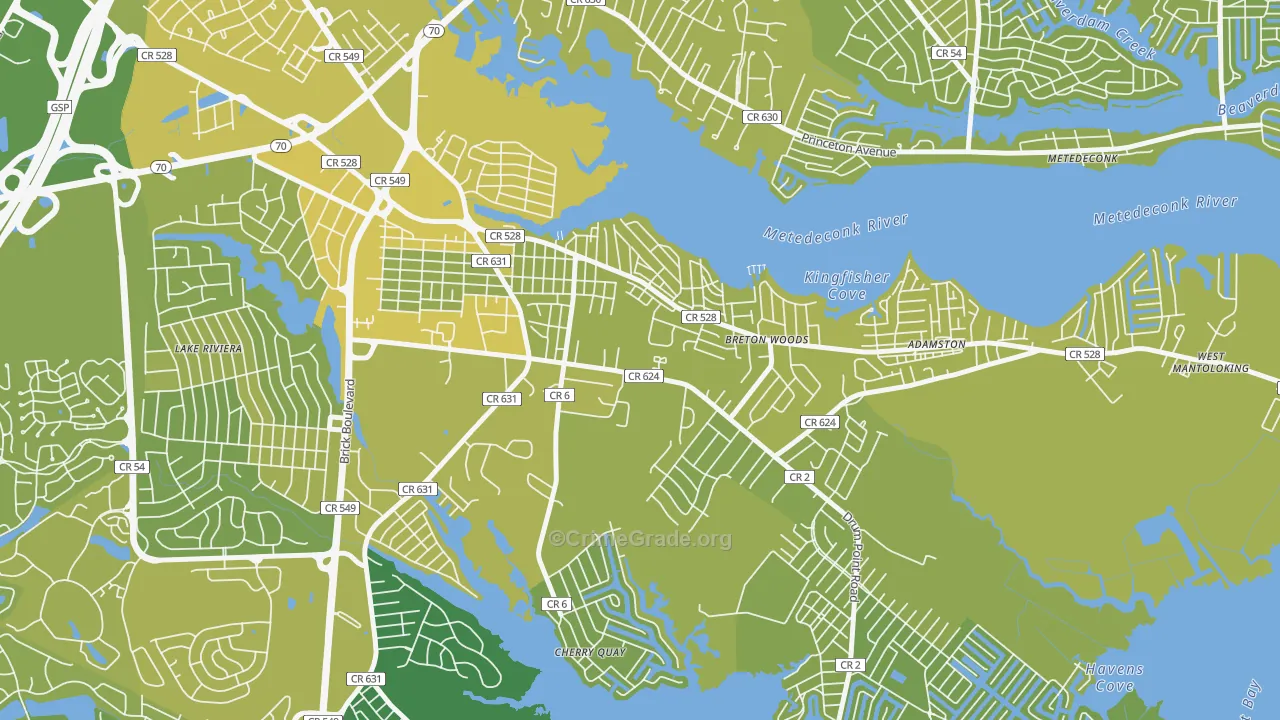 West Osbornsville, Brick, NJ Map of Vehicle Theft Rates