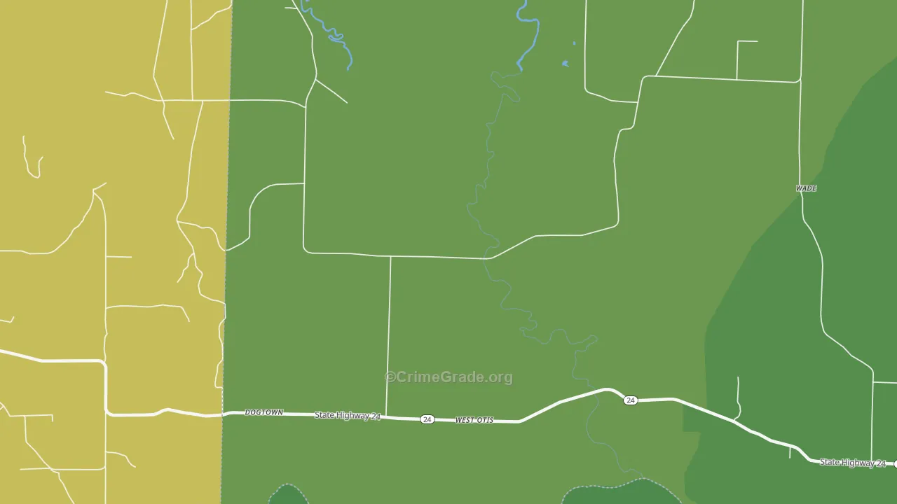 West Otis, AR Map of Vehicle Theft Rates