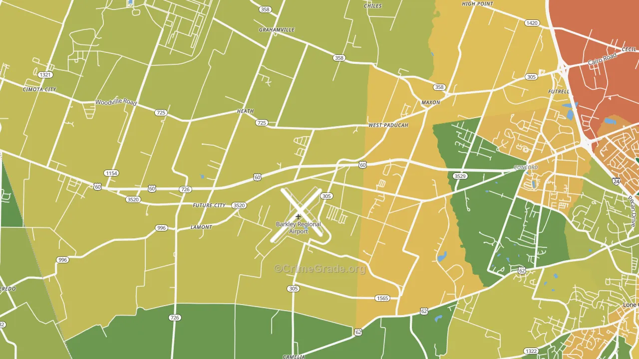 West Paducah, KY Map of Vehicle Theft Rates
