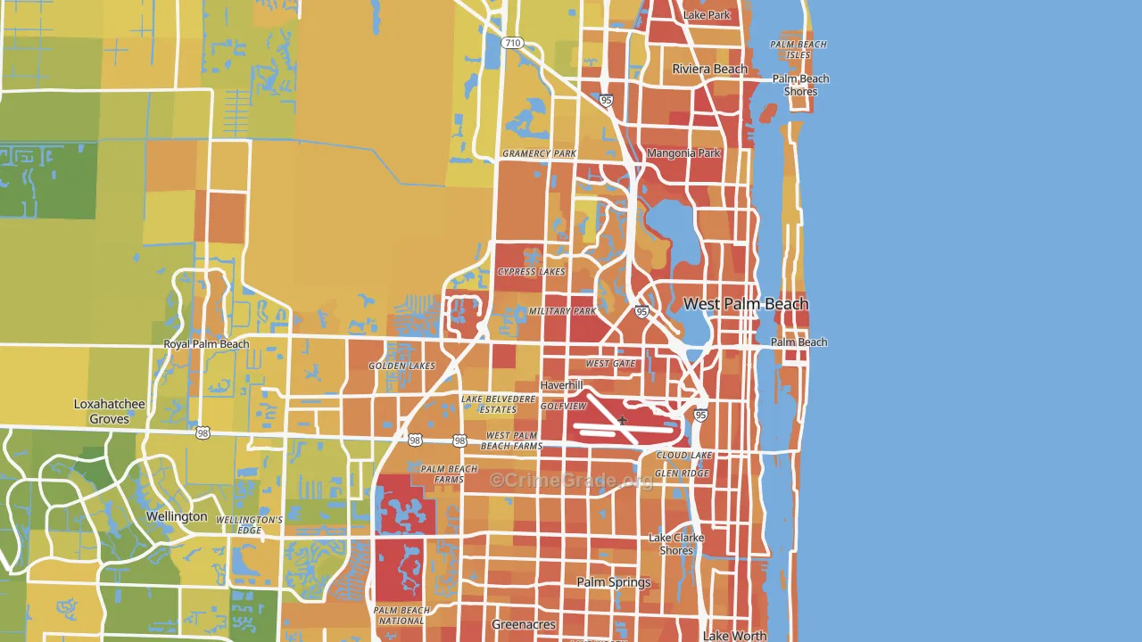 West Palm Beach, FL Map of Vehicle Theft Rates