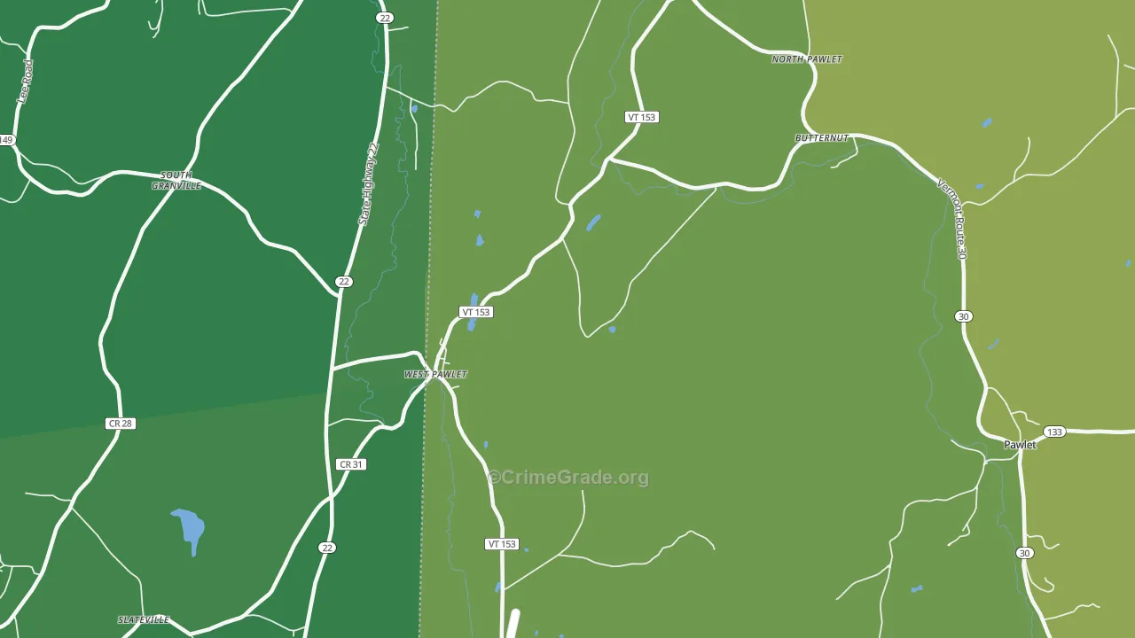 West Pawlet, VT Map of Vehicle Theft Rates