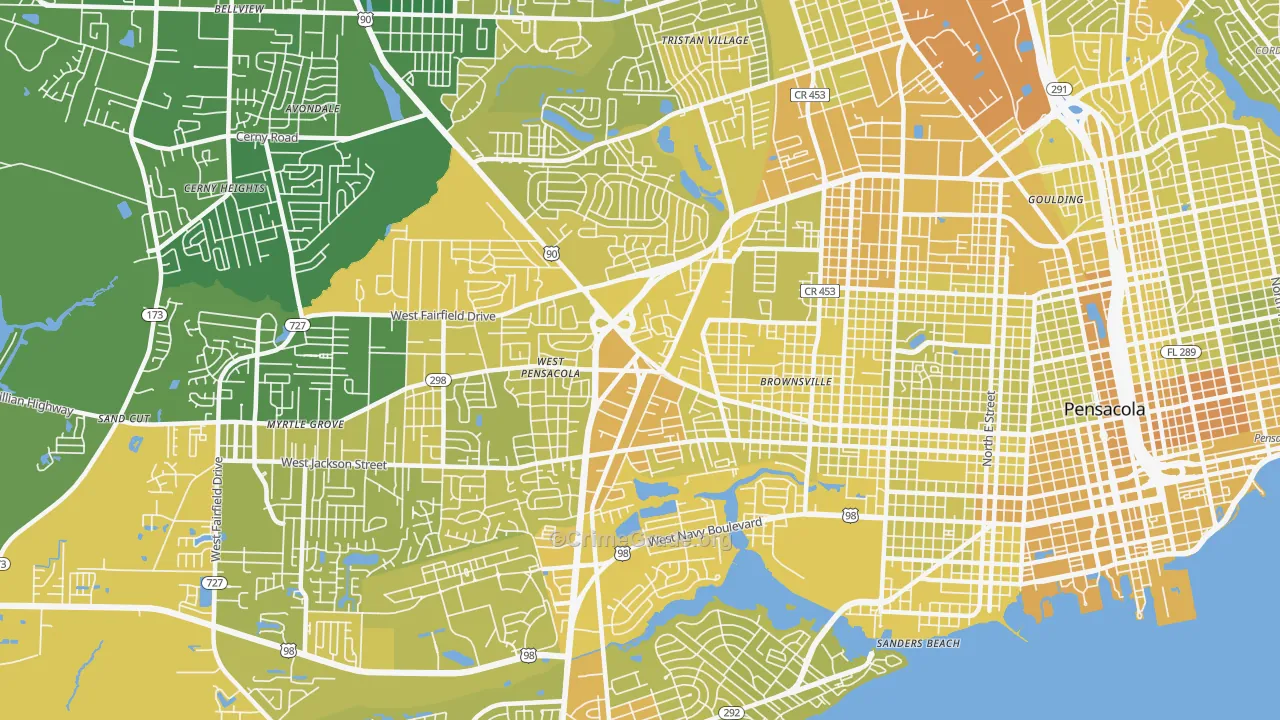 West Pensacola, FL Map of Vehicle Theft Rates
