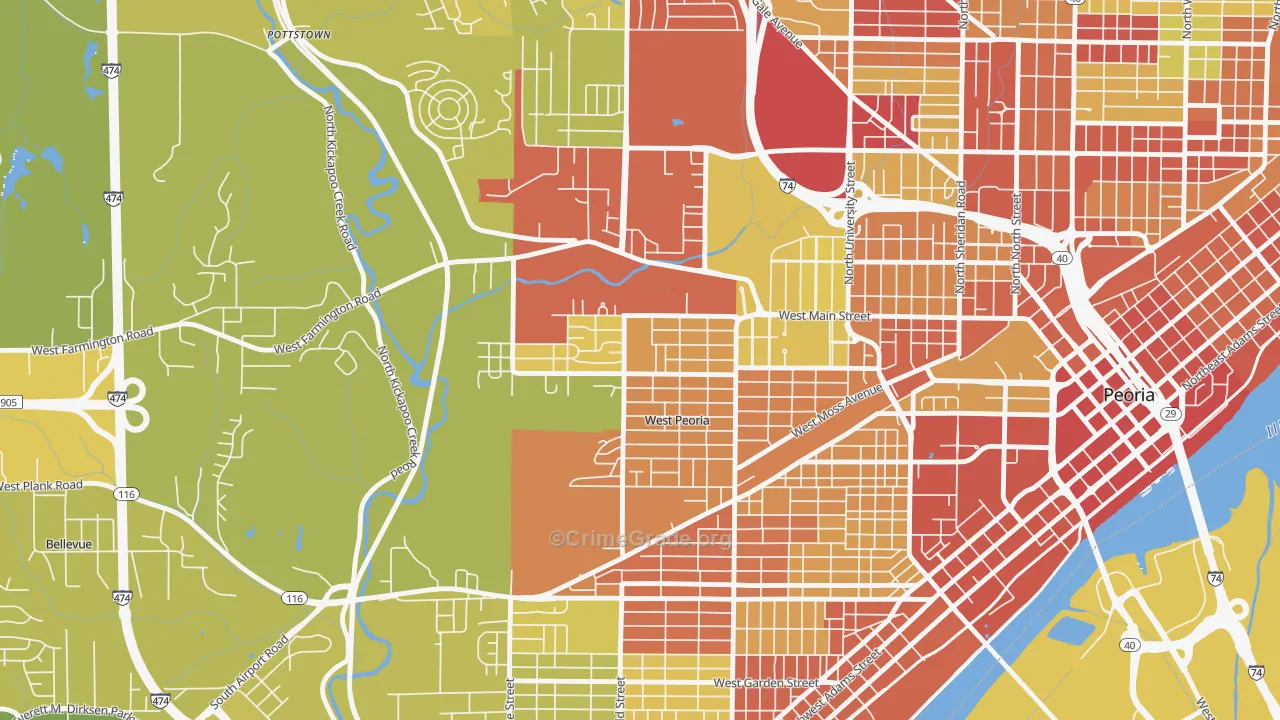 West Peoria, IL Map of Vehicle Theft Rates